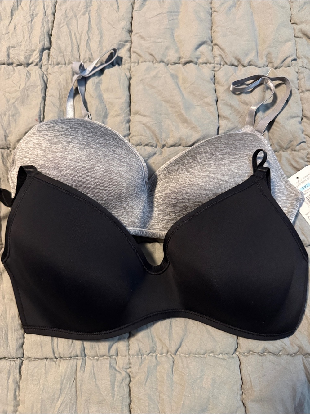 Everyday Comfort T-Shirt Bra - Black and Heather Gray 34C